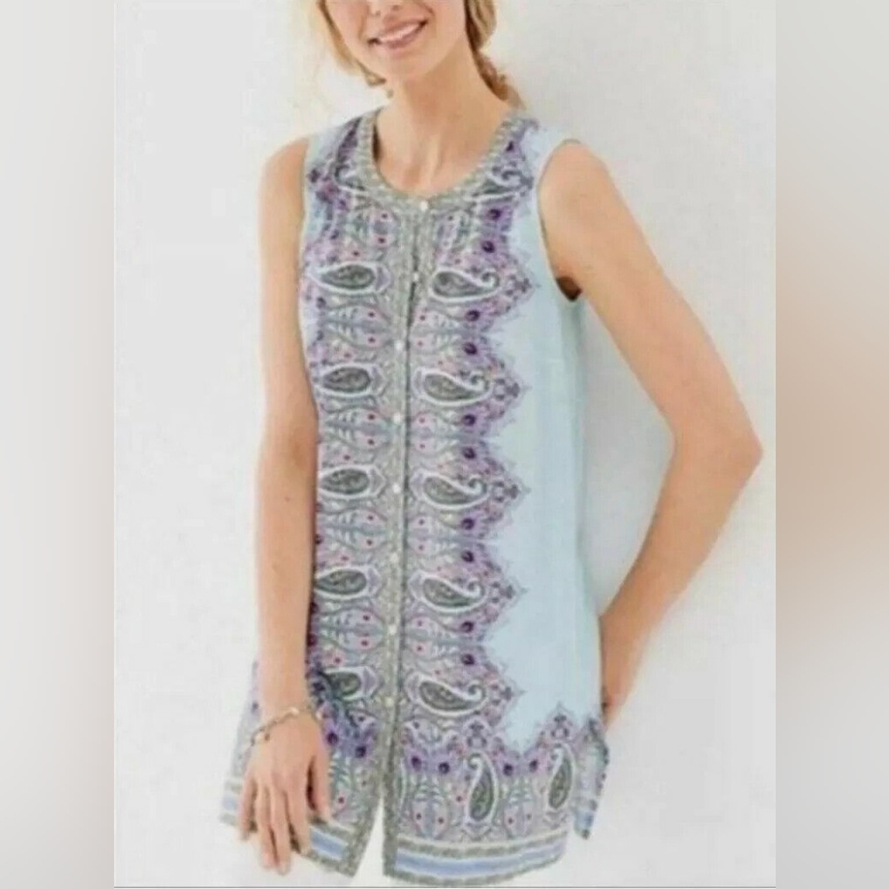 J. Jill Blue Paisley Sleeveless Tunic Tank